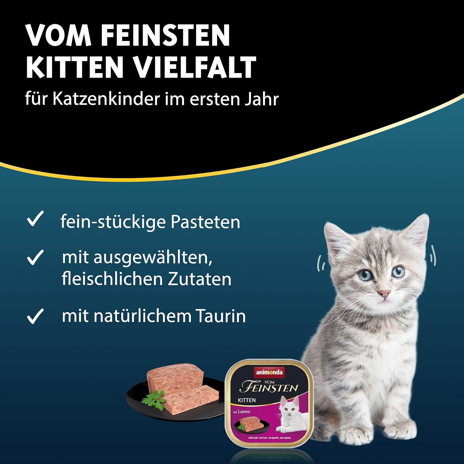 animonda Vom Feinsten Kitten Variety for Kittens (32 x 100 g), mokré krmivo bez obilovin a cukru pro mladé kočky se 100% čerstvými a masitými přísadami.