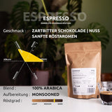 ESPRESSO | Kávová zrna 500g - 100% Arabica | Čerstvě upražené pro přípravu espressa | Celá kávová zrna | Klasická chuť kávy