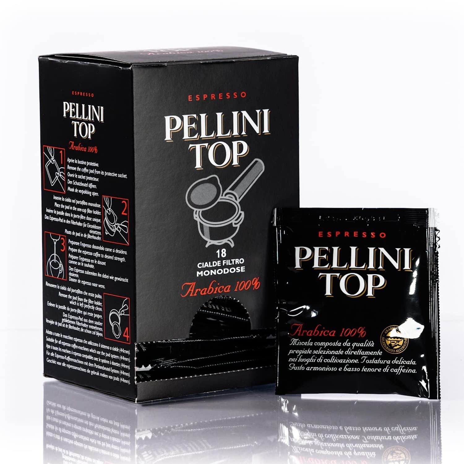 Pellini Caffè, Espresso Pellini Top 100% Arabica - 6 balení s 18 polštářky (6x126 g, celkem 108 polštářků)