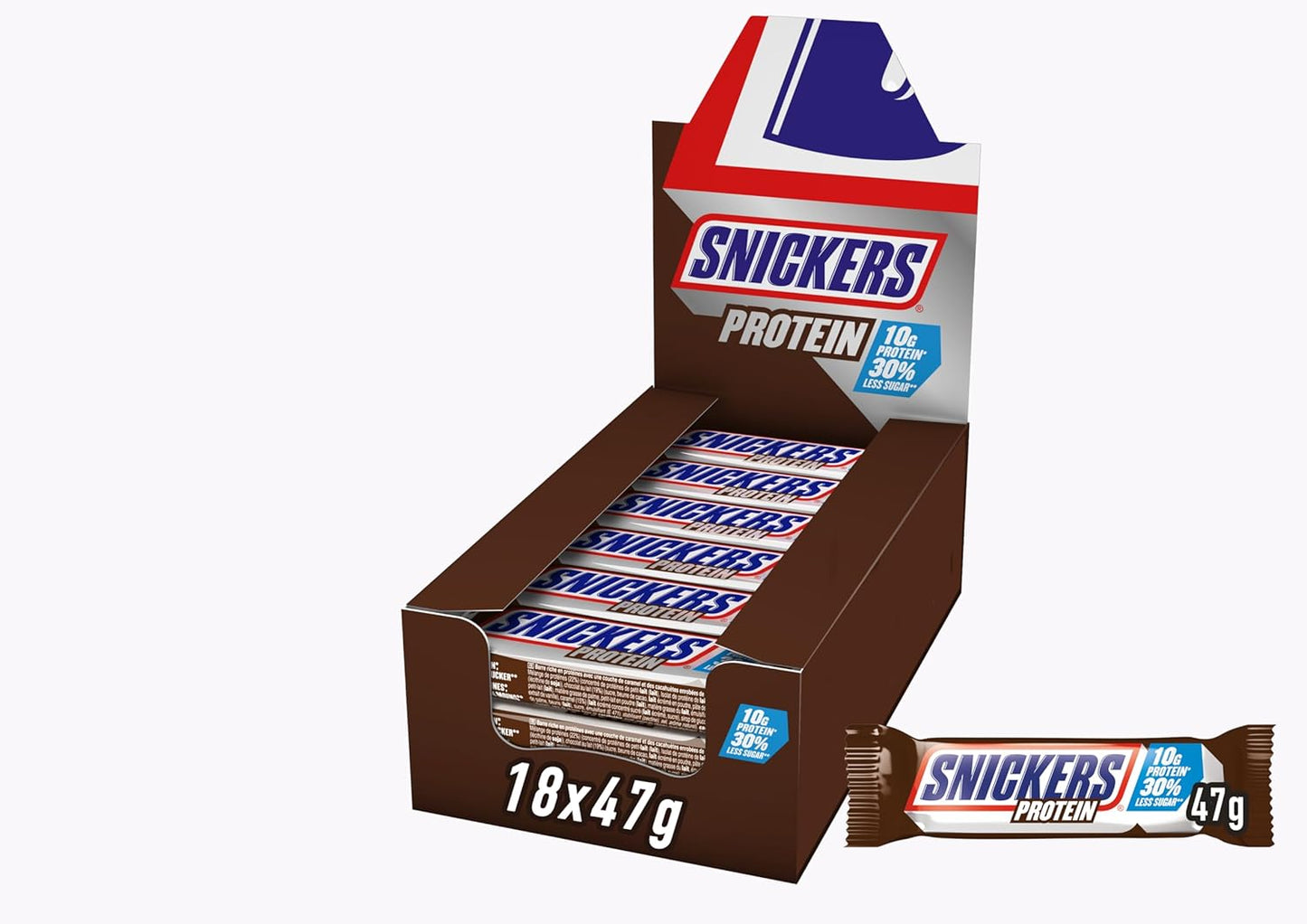 Snickers Proteinové tyčinky s čokoládou - bohatá chuť s lískooříškovým karamelem a nugátem, hromadné balení 18x47g