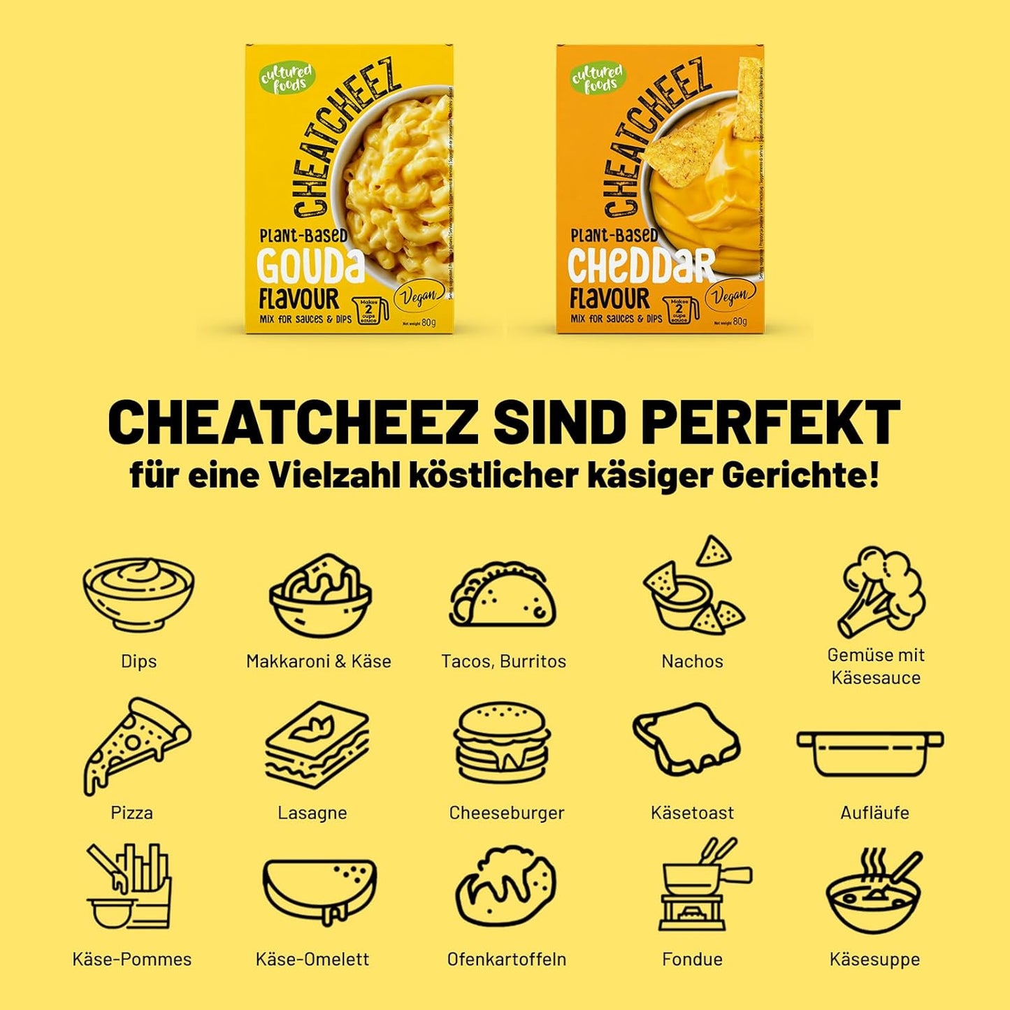 Kultivovaná jídla CHEATCHEEZ Veganská omáčka Gouda – bez laktózy a lepku