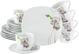 CreaTable, 24024, Square Orchid Series, 18dílná sada nádobí pro 6, Porcelánový kávový servis, Vhodné do myčky a mikrovlnné trouby, Kvalitní výroba