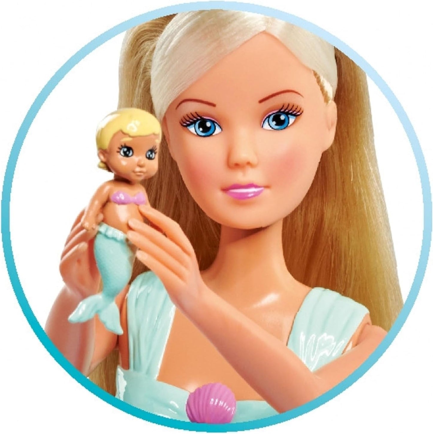 Simba 105733524 - Steffi Love Mermaid Family Těhotná mořská panenka Kevin s dětskou postýlkou ​​29cm Módní panenky Hrací panenky pro 3 roky a více