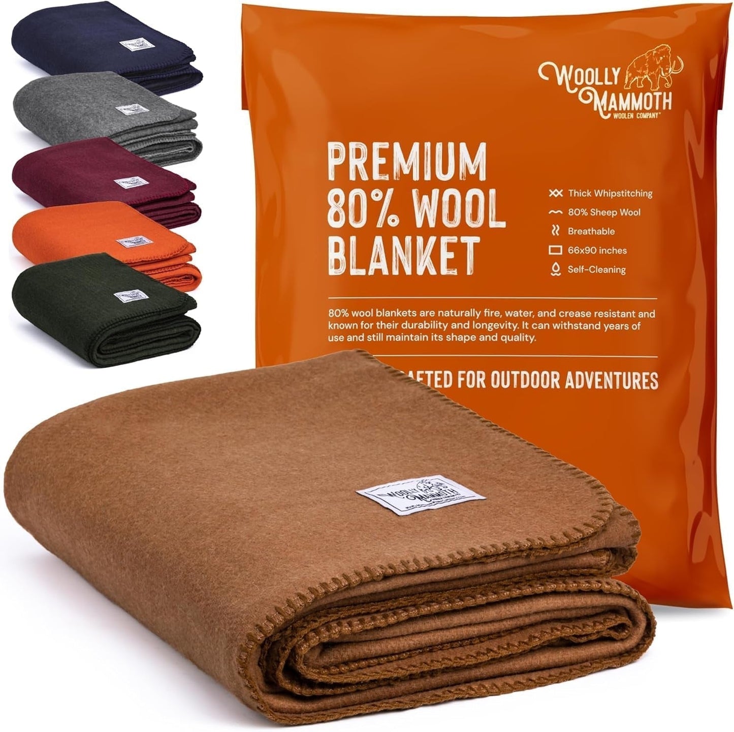 Kempingová deka Woolly Mammoth Woolen Co., extra velká, merino vlna, Perfektní outdoorové vybavení pro bushcraft, kempování, trekking, turistiku, přežití nebo chatovou deku. Hnědá, 168 X 228 Postele a přikrývky Woolly Mammoth Woolen Company Browns 66" X 90"