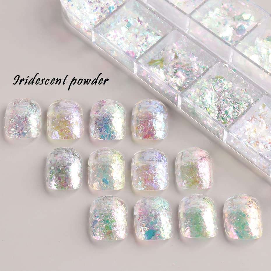 JMEOWIO Třpytky na nehty 12 mřížek Aurora Nail Art dekorace doplňky design nehtů
