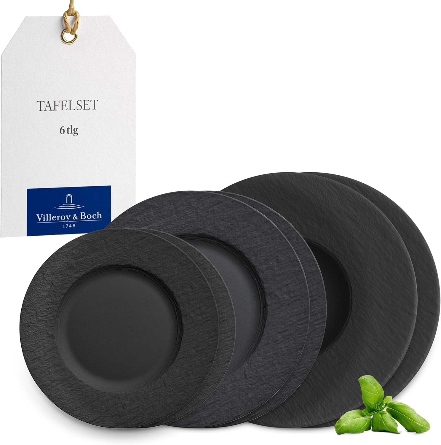 Villeroy & Boch – Manufacture Rock Dinnerware Set, 6 kusů, Dinnerware Set for 2, Premium Porcelain, Black