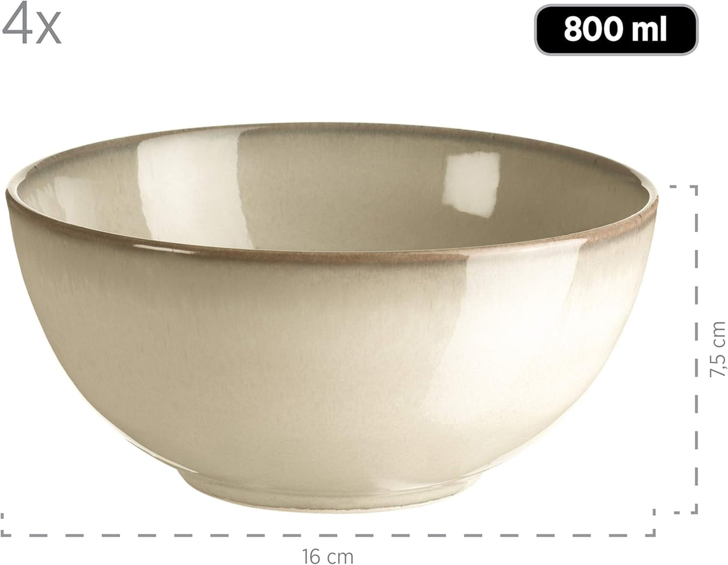 MÄSER 931736 sada jídelního nádobí pro 4 osoby ve vintage středomořském vzhledu, kombinovaná obsluha s 16 kusy v pískově šedé, keramické, pískově šedé
