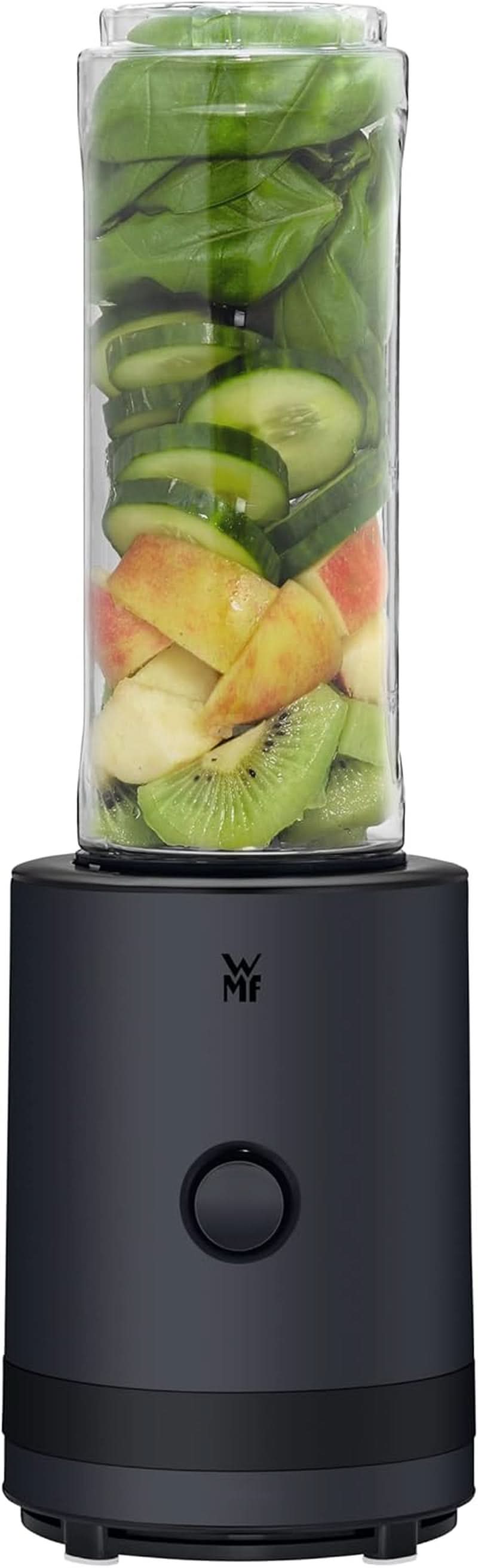 WMF Küchenminis Smoothie-To-Go, Mini stojanový mixér Mit Zwei Mix-/Trinkbehältern 0,6L, Mixér Hochleistungsmixer 300 W, Edelstahl Matt, Schwarz Kitchen Naty Shop
