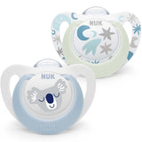 NUK Star Night & Day dětský dudlík 0-6 měsíců Svítí ve tmě Silikon bez BPA Pink Cat 2 balení
