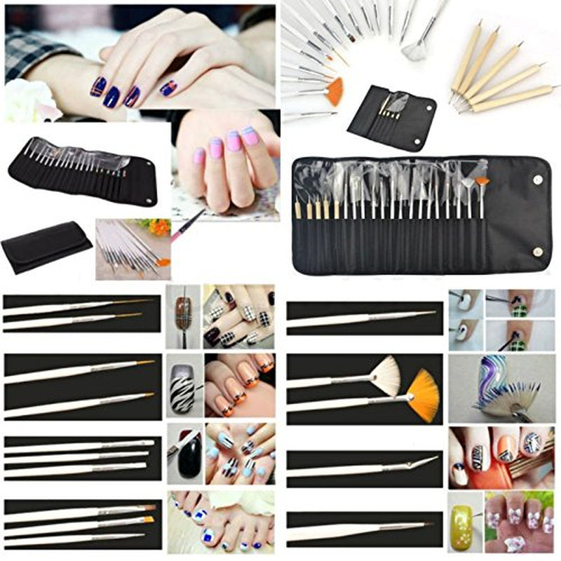 ® 20 X Professional štětce na nehty, gel, štětce na malování, umělecké štětce, sada francouzských štětců na nehty, sada nástrojů se špičatým hrotem, pro design nehtů, malování, tečkovaný vzor atd., s taškou