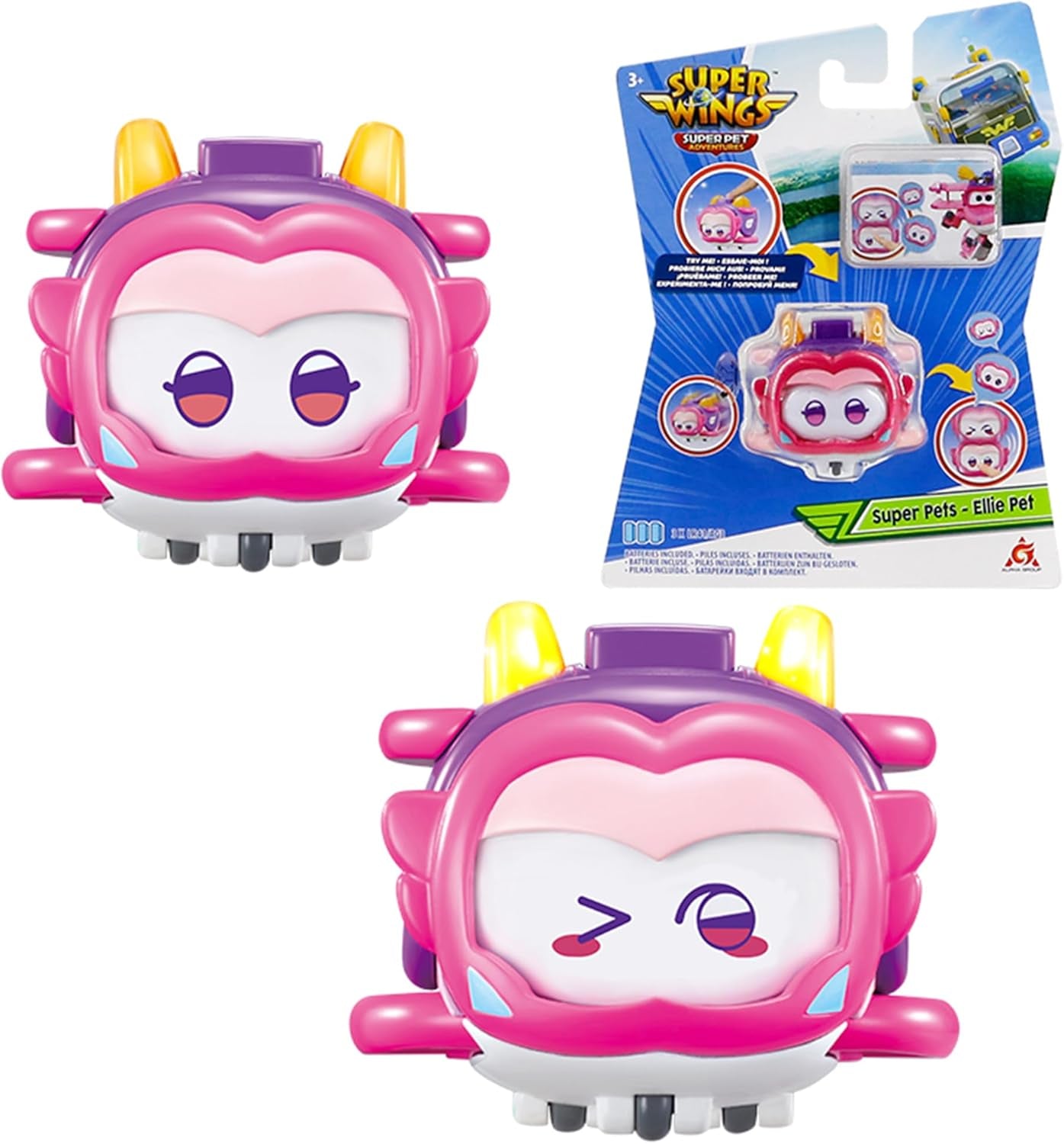 Super Wings Super Pets 4 KS Shine, Golden Boy, Jerome, Ellie Přepínatelná Přenosná hračka pro výraz obličeje Bleskový efekt pro 3 4 5 6 7 8letého chlapce Dívka 2palcové akční figurky Naty Shop Ellie