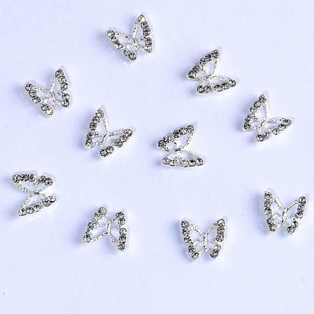 10 kusů slitiny Butterfly nail Charms Kovové nail art přívěsky pro diamanty nehty drahokamy zdobení nehtů zdobení nehtů výroba šperků