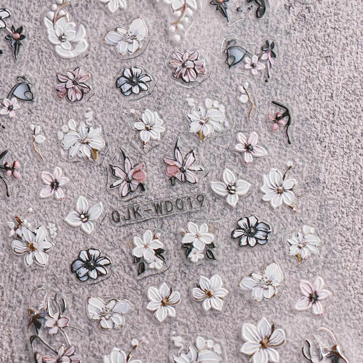 JMEOWIO Nálepka na nehty Schwarz Weiße Blume 6 Blatt Nálepka na nehty Selbtklebend Nagelaufkleber Frühling Letní květinová dekorace Nageldesign Zubehör