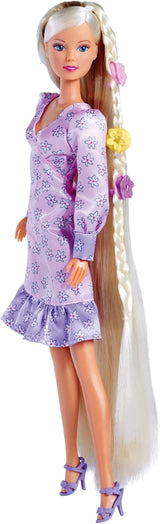 Simba 105733640 - Steffi Love Flower Hair, panenka s extra dlouhými vlasy, obsahuje 6 spon, doplněk do copu a hřeben, 29 cm, věk 3+