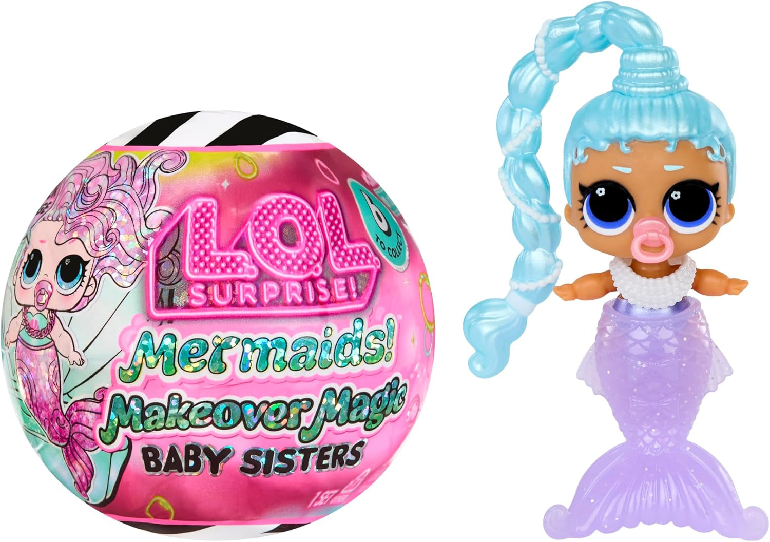 LOL Překvapení! Kouzelné baby Sisters proměny mořské panny – Ocas mořské panny měnící barvu s Clam Ball pro vystavení, 6 sběratelských panenek – věk 4+