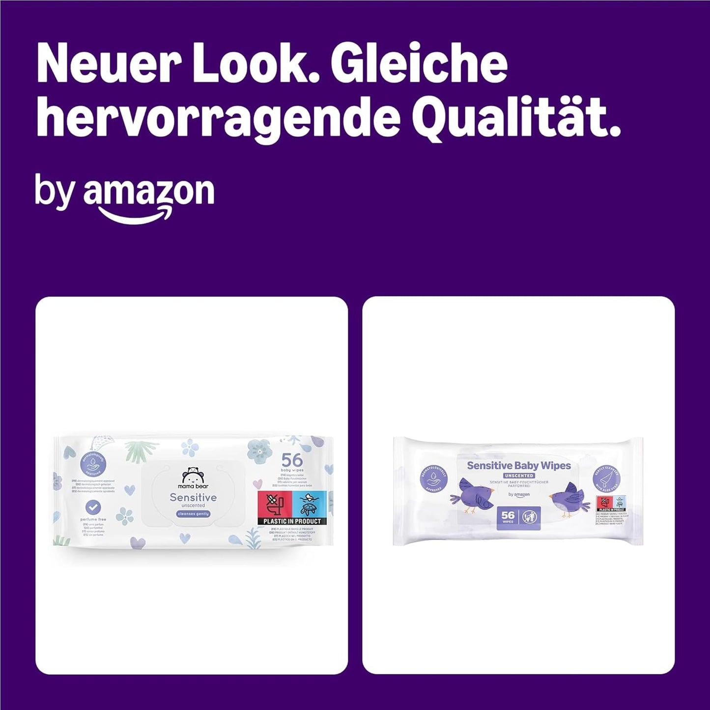 od Amazon Sensitive Baby Tücher, Unparfümiert, 1008 Feuchttücher, 18er-Packung á 56 Stück (Zuvor eine Marke von Mama Bear, gleiches Produkt)