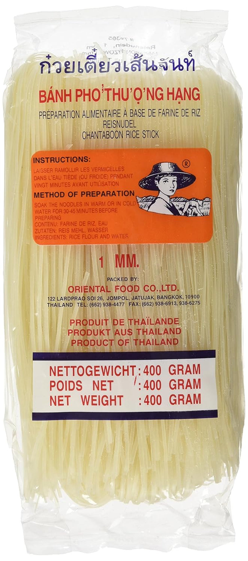 Rýžové nudle – thajské, 1 mm široké nudle z rýžové stuhy, vyrobené z rýžové mouky – 17 x 400 g