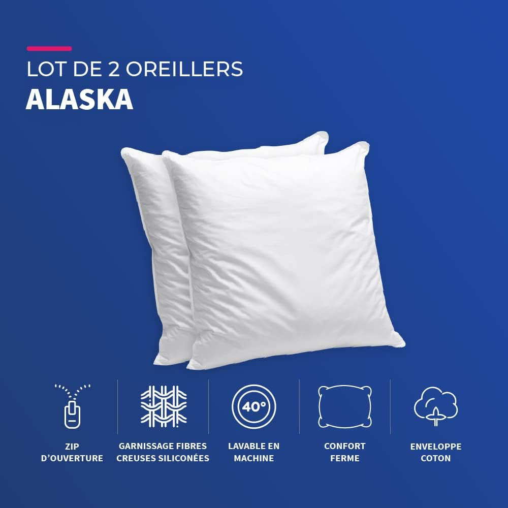 Modrá Câlin sada 2 polštářů s pevným komfortem "Alaska", super výplň, obálka ze 100% bavlněného perkálu, bílá, 65 x 65 cm čtvercový tvar Polštáře Naty Shop Standard