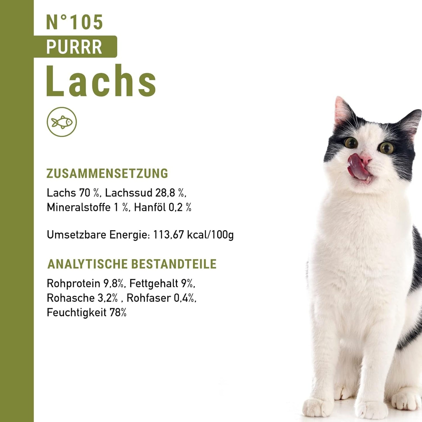 Mokré krmivo pro kočky Catz Finefood Purrrr s monoproteinem a lososem č. 105, pro kočky s citlivým zažíváním, 16 x 80 g