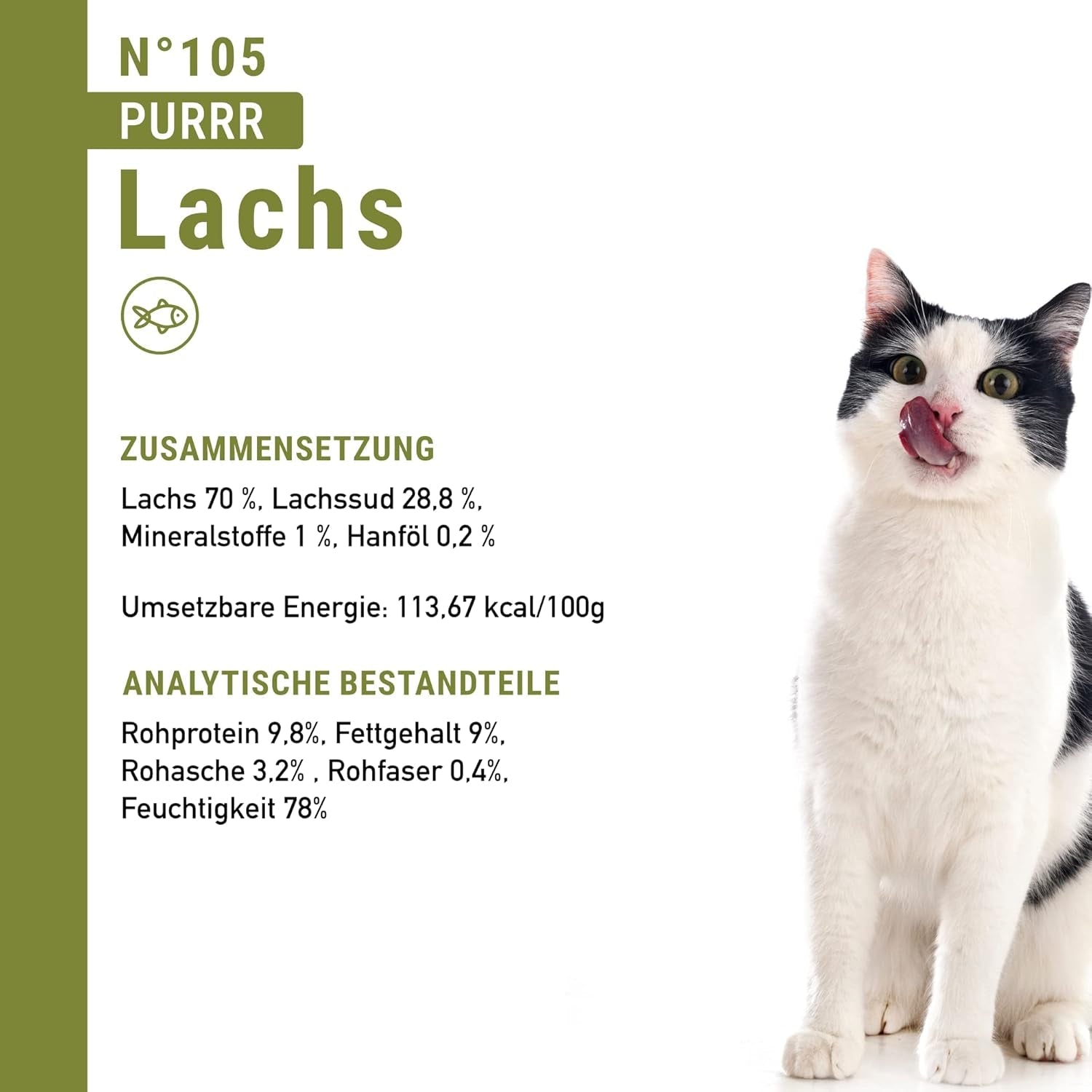 Mokré krmivo pro kočky Catz Finefood Purrrr s monoproteinem a lososem č. 105, pro kočky s citlivým zažíváním, 16 x 80 g