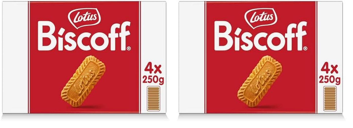 Lotus Biscoff | Originální karamelizované sušenky | Jedinečná křupavá chuť | Vegan | Bez přidaných příchutí nebo barev | 4 x 250 g | 1 kg (balení 2 ks)