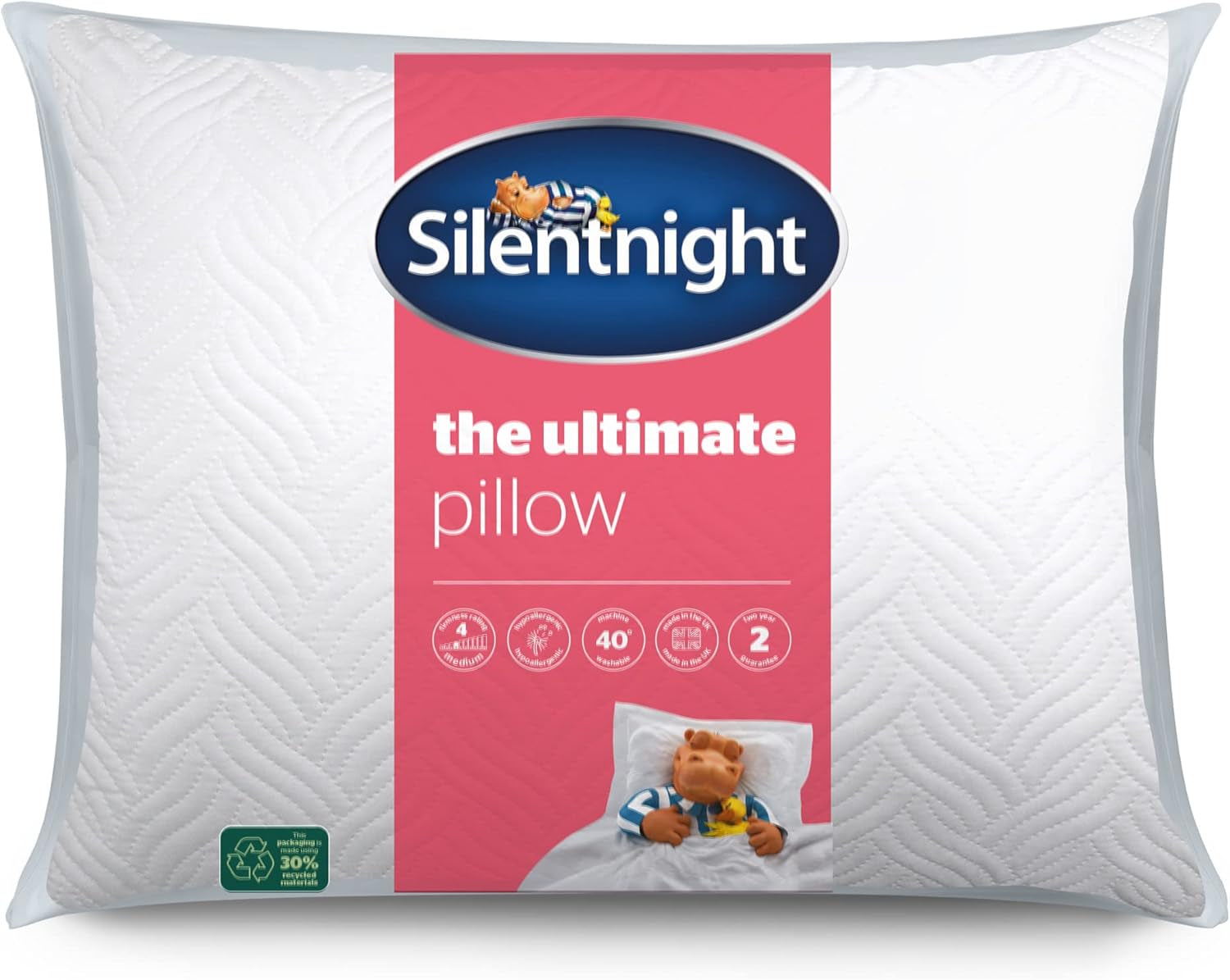 Polštář Silentnight Ultimate – měkký a podpůrný polštář na postel s luxusním prošívaným potahem Pinsonic Soft Touch, lze prát v pračce a je hypoalergenní pro zadní a boční spáče, 1ks standardních polštářů Naty Shop Výchozí název