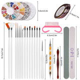 Nail Art Dekorationen & Nagelpinsel Set, Nageldesign Zubehör, Nagelset 5 Stk 2 Wege Punktierung Stift, 15 Malerei Polnisch Pinsel Set, 10 Streifenband, 4 Boxen Bunte Nagel zdobení kamínky