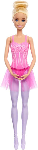 Panenka Barbie Ballerina Módní blonďatá panenka v odnímatelných lila Tutu s baletními pažemi a špičatými botami HRG34