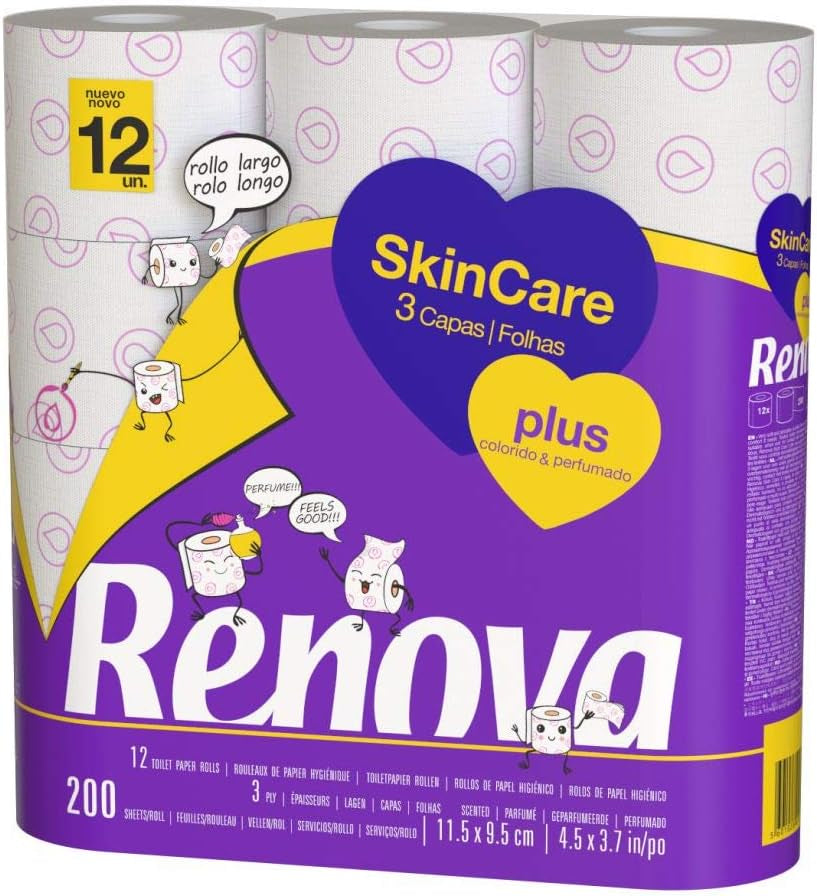 Renova - Toaletní papír Skin Care Plus, zdobený, vonící - 12 rolí (toaletní papír)