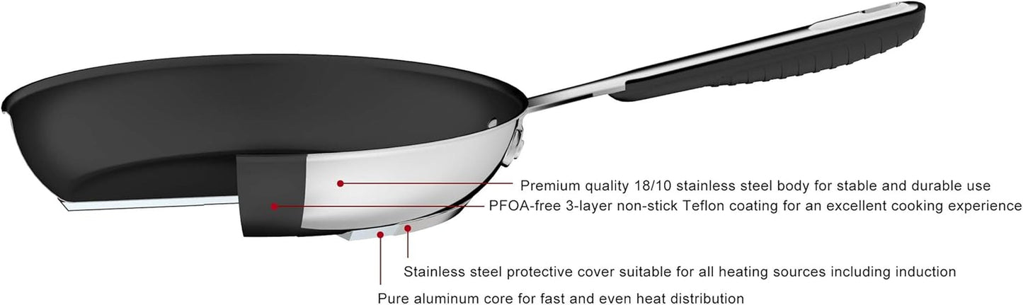 Nerezová pánev s nepřilnavým povrchem - vhodná na indukci, s pohodlnou rukojetí - 28 cm Hrnce a pánve Naty Shop