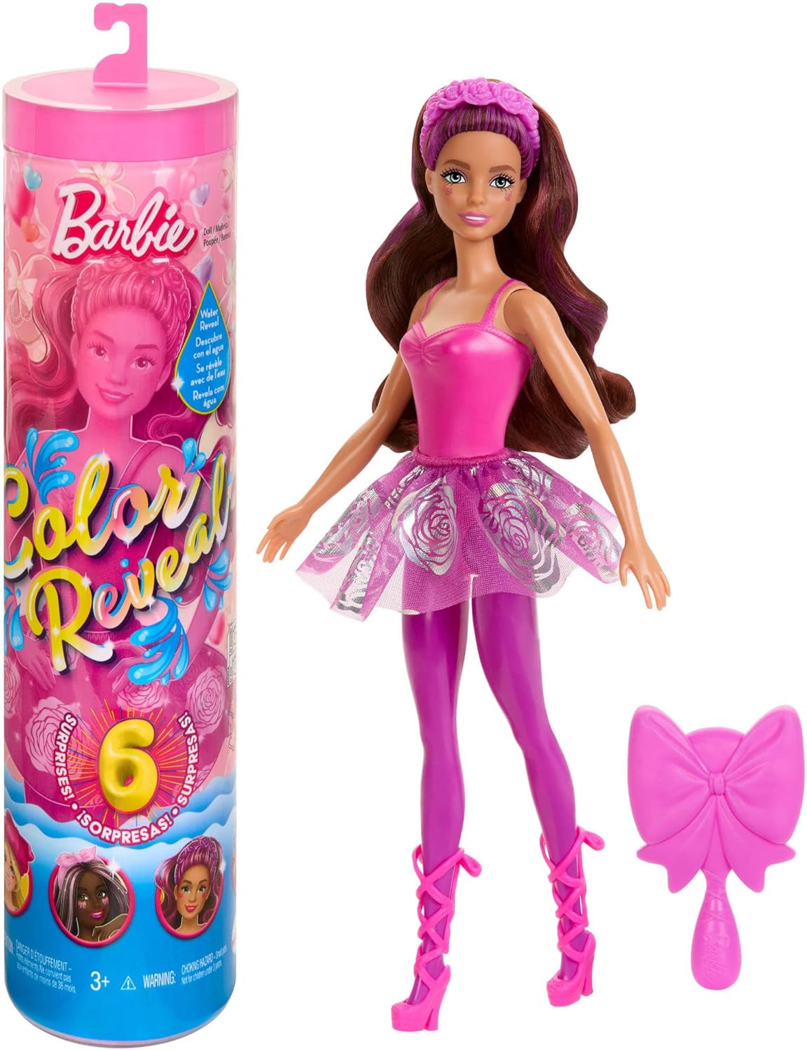 Panenka Barbie Color Reveal a doplňky, série Balerína, 6 překvapení k rozbalení, včetně změny barvy, inspirováno hlavním baletním trendem (styly se mohou lišit), HRK17 Naty Shop Dolls Výchozí název