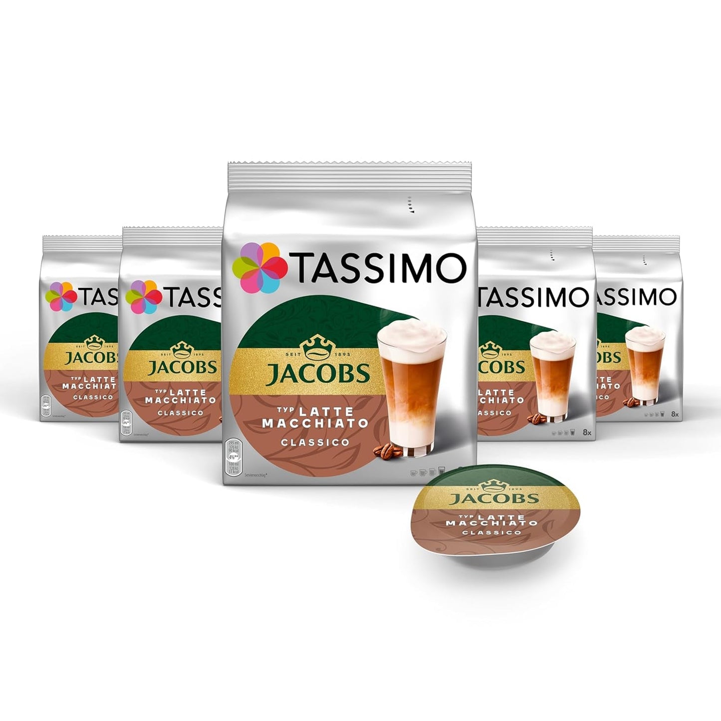 Tassimo Kapseln Jacobs Type Latte Macchiato Classico, 5 x 8 polštářků, 40 kávových kapslí