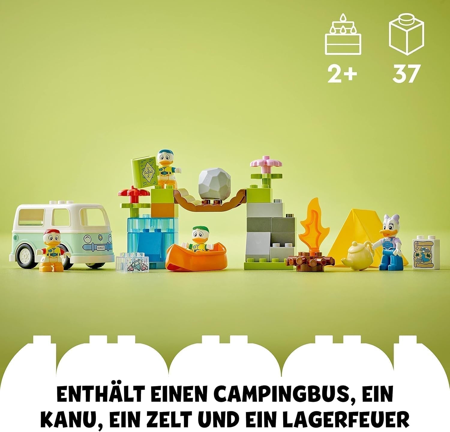 LEGO 10997 DUPLO Disney Mickey and Friends Campingová dobrodružná sada s karavanem, kánoí a figurkou kachny Daisy, stavebnice Dárek pro batolata od 2 let, dívky a kluky Stavebnice Besuche den LEGO-Store
