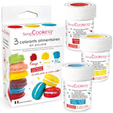 Scrapcooking - Sada 3 práškových potravinářských barviv - Červená Žlutá Modrá - Potravinářské barvivo na pečení, dorty, sušenky, sušenky, těsto, fondant, duhový dort - 4011