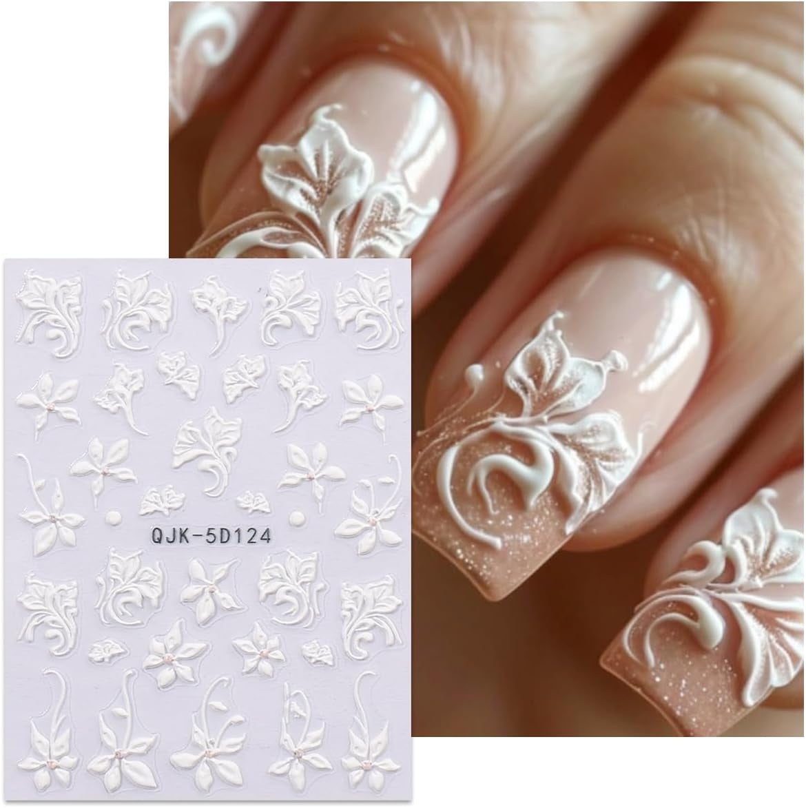 JMEOWIO 3D Nálepka na nehty Blumen Nálepka na nehty Selbstklebend Nagelaufkleber 5D Stereoskopické jarní letní dekorace Nageldesign Zubehör 4 Blatt