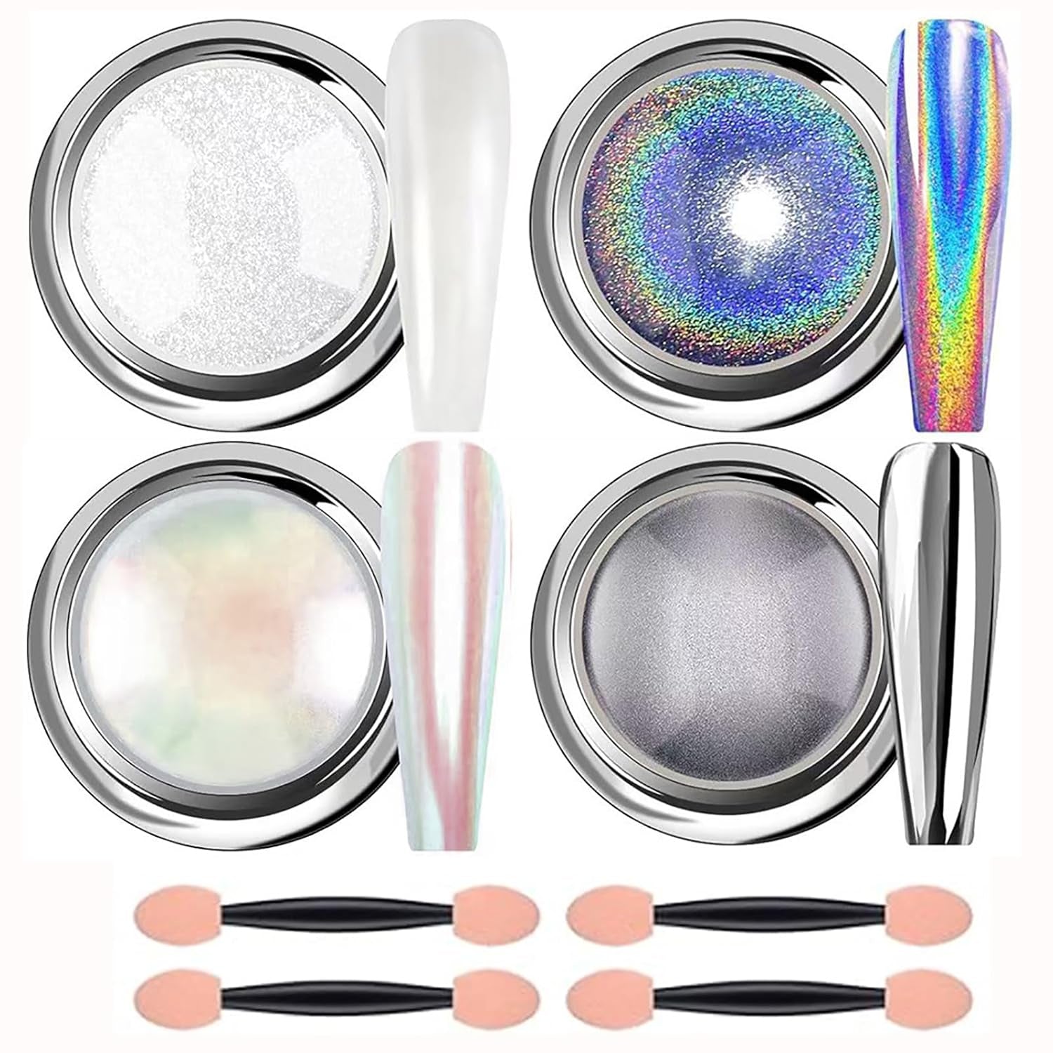 Chrome Nail Powder Aurora Ice Shimmer Chrome Pigment Powder 4PCS Chrome Powder Nägel Nail Art Nageldesign