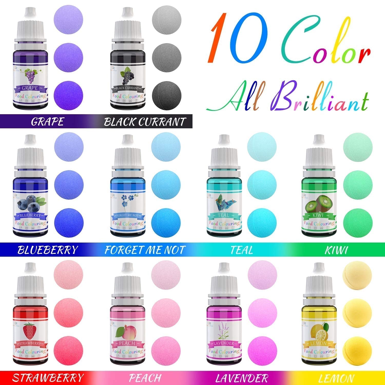 DecorRom, sada 10 ks tekutých potravinářských barviv, 10 x 10 ml Naty Shop