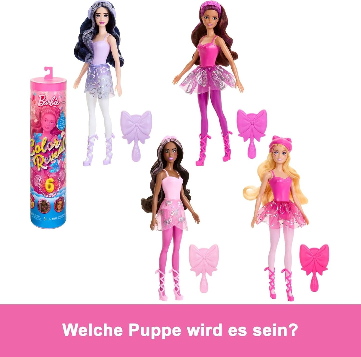 Panenka Barbie Color Reveal a doplňky, řada Balerína, 6 překvapení k rozbalení, včetně změny barvy, inspirováno hlavním baletním trendem (styly se mohou lišit), HRK17 Naty Shop Dolls