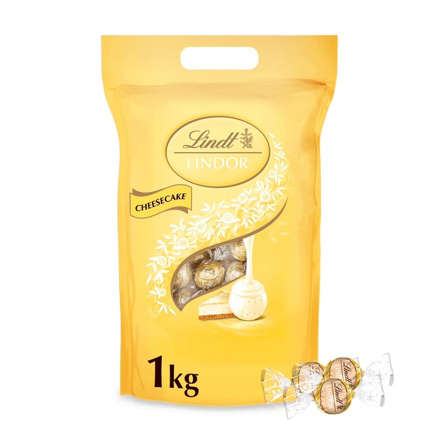 Lindt Čokoláda | LINDOR Cheesecake Bag | 1 kg | 80 bílých mléčných čokoládových kuliček s tvarohovou náplní rozplývající se v ústech | Dárek čokolády ke sdílení
