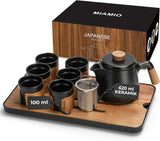 MIAMIO - Japonská/čínská čajová souprava 6 x 100ml / Asijská čajová konvice 620ml s čajovým louhovačem, tradiční japonská čajová souprava pro milovníky čaje/muže/ženy (černá)