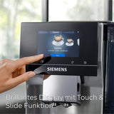 Automatický espresso kávovar Siemens EQ700 classic TP715D01, ovládání aplikací, cold brew, intuitivní dotykový displej, až 10 jednotlivých kreací kávy jako oblíbené, automatické čištění párou, 1500 W, stříbrná šedá