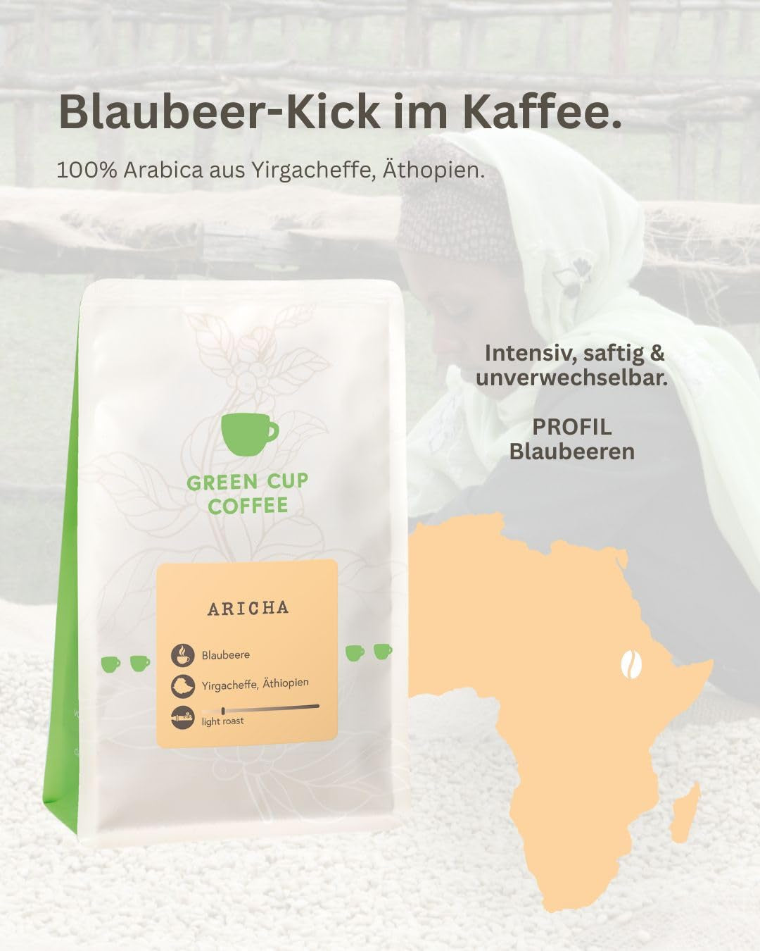 Káva - Aricha I 100% Arabica I Kávová zrna 250g I Ideální pro automatické kávovary, filtrovanou kávu a French press s ovocnou příchutí I světle pražené