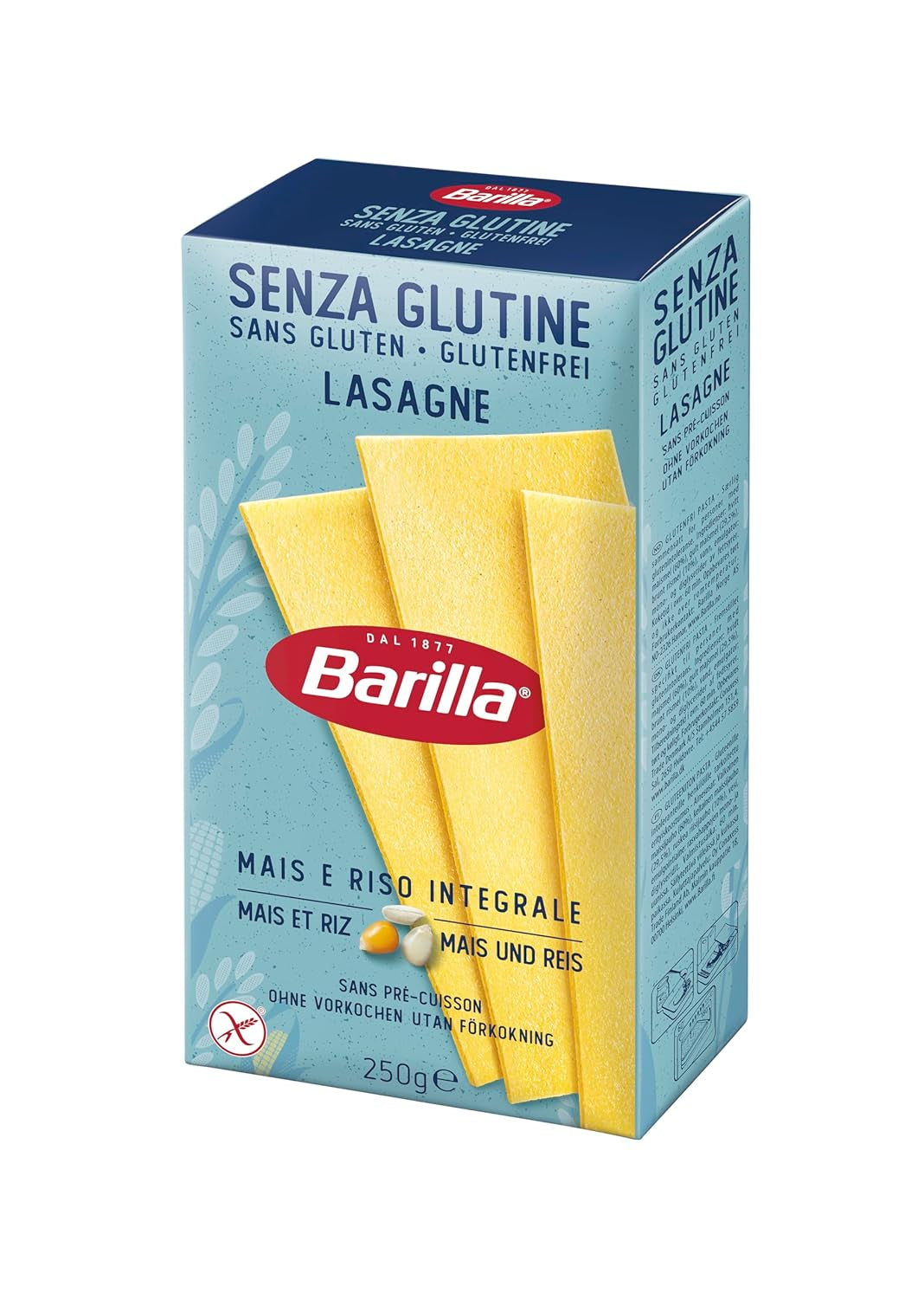 Barilla Pasta Bezlepkové lasagne, vyrobené z lahodné kukuřice a rýže, ideální pro lidi s celiakií nebo nesnášenlivostí lepku, balení 10 ks (10 x 250 g)