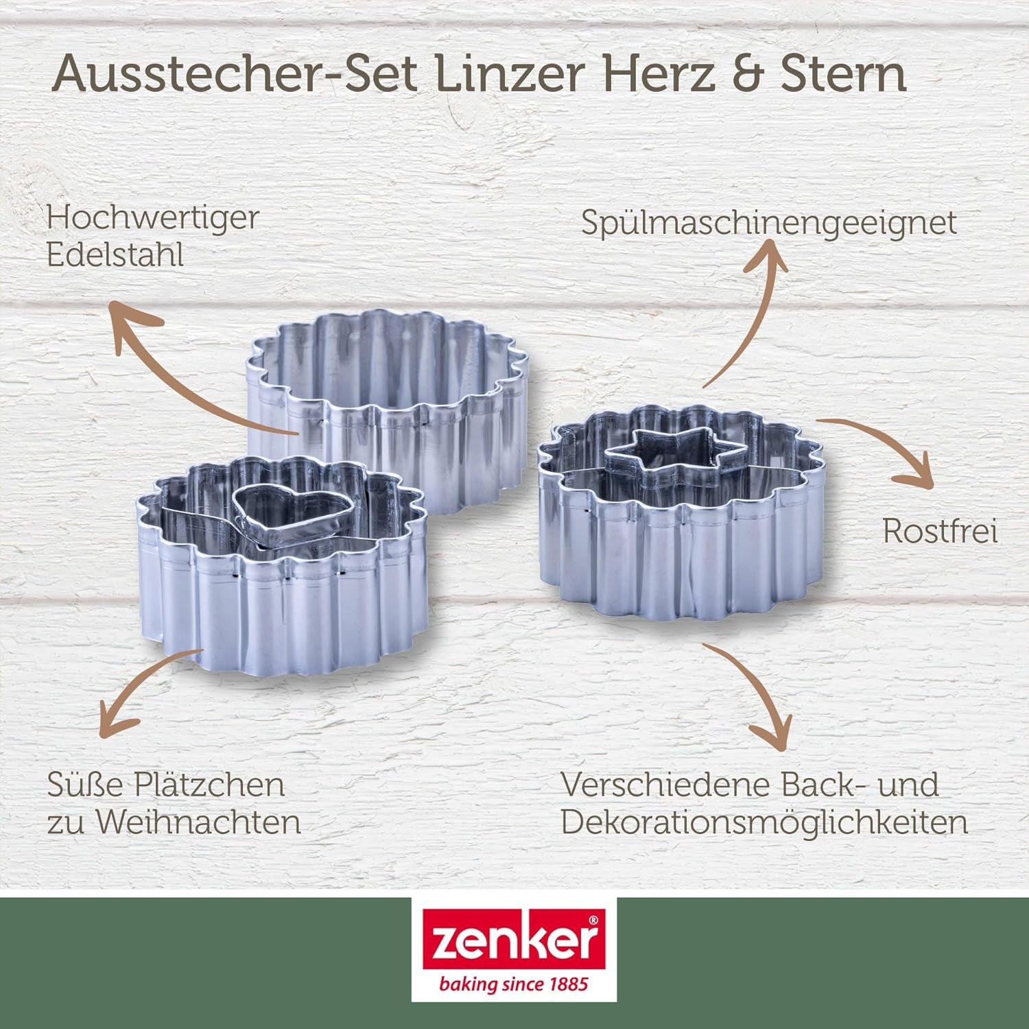 Zenker Ausstecher-Set Linzer Herz und Stern aus Edelstahl – Perfekt für Weihnachtskekse, 3-teilig, inkl. Geschenkverpackung, spülmaschinengeeignet und rustfrei – Obchod s vánočními cukrovinkami