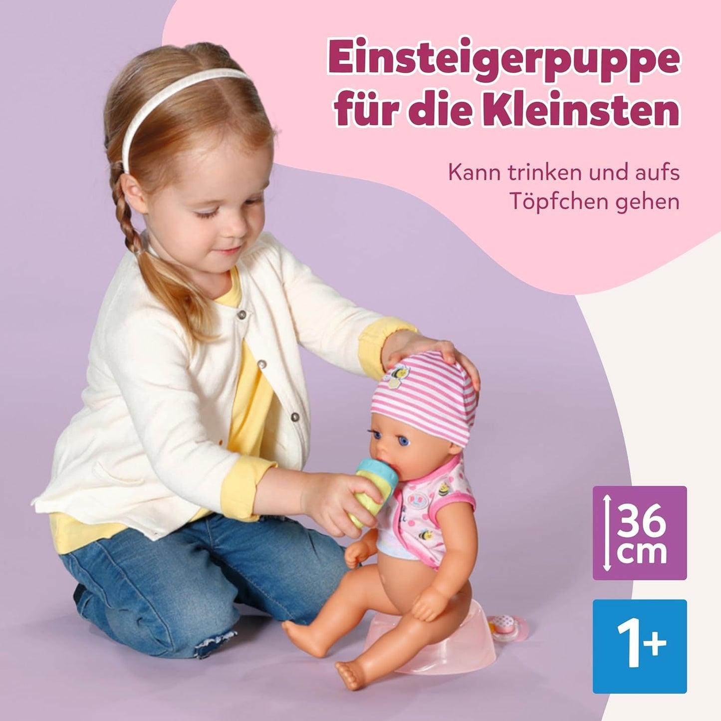 BABY Born Lena (Girl) - panenka 36 cm - 7 funkcí, včetně příslušenství a matrace - Funguje zcela bez baterií - Vhodné pro malé děti od 1 roku