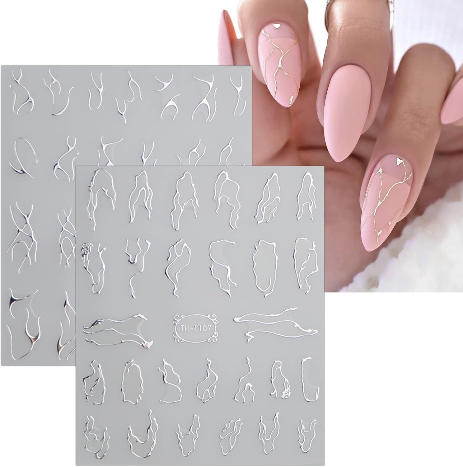 JMEOWIO Nálepka na nehty Marmor Linie 9 Blatt Nálepka na nehty Selbstklebend Nagelaufkleber Stříbrná bunt Dekoration Nageldesign Zubehör
