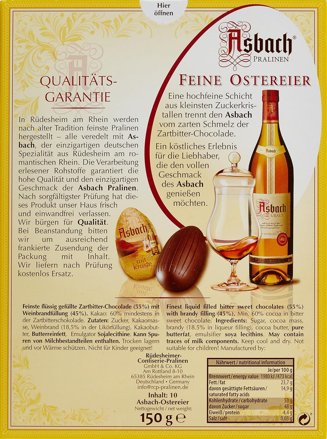 Asbach Čokoládová vejce s krustou 150g Balení 2 ks (2 x 150g)
