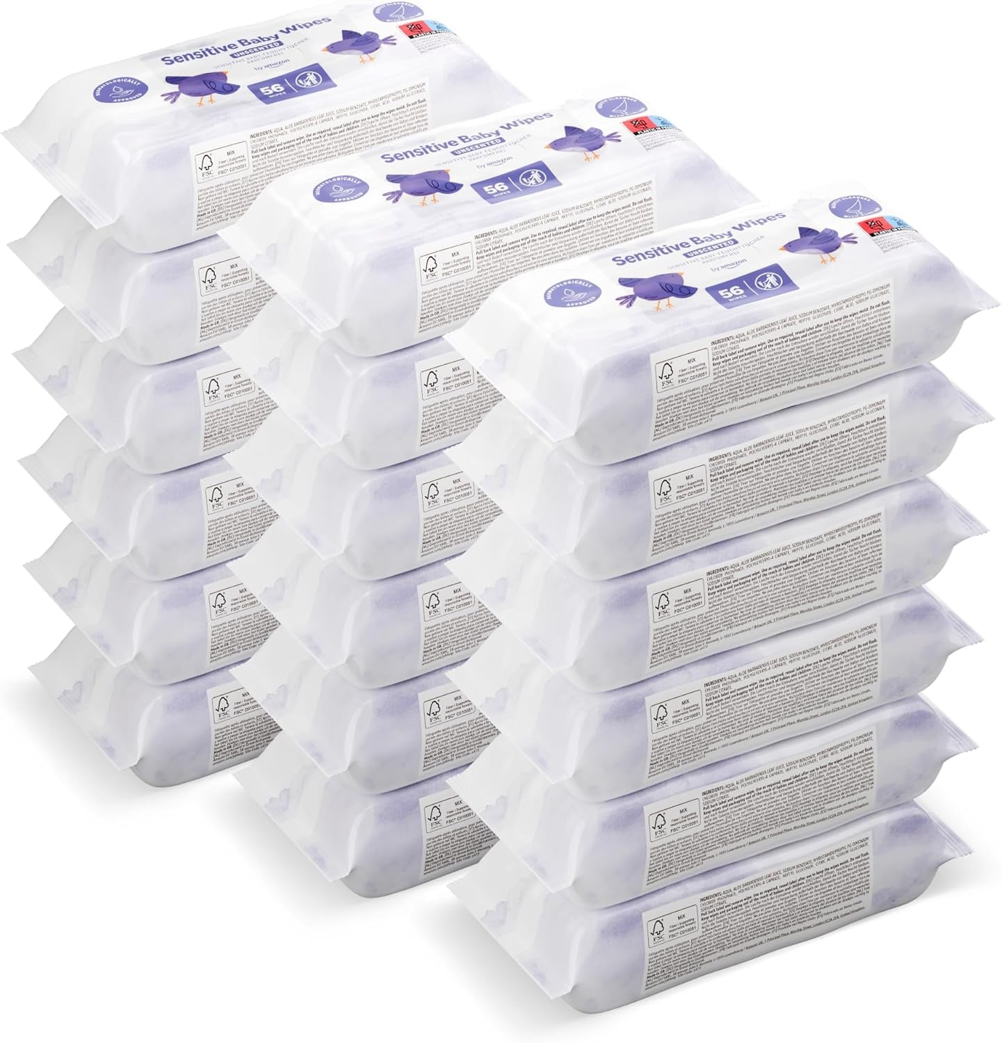 od Amazon Sensitive Baby Tücher, Unparfümiert, 1008 Feuchttücher, 18er-Packung á 56 Stück (Zuvor eine Marke von Mama Bear, gleiches Produkt)