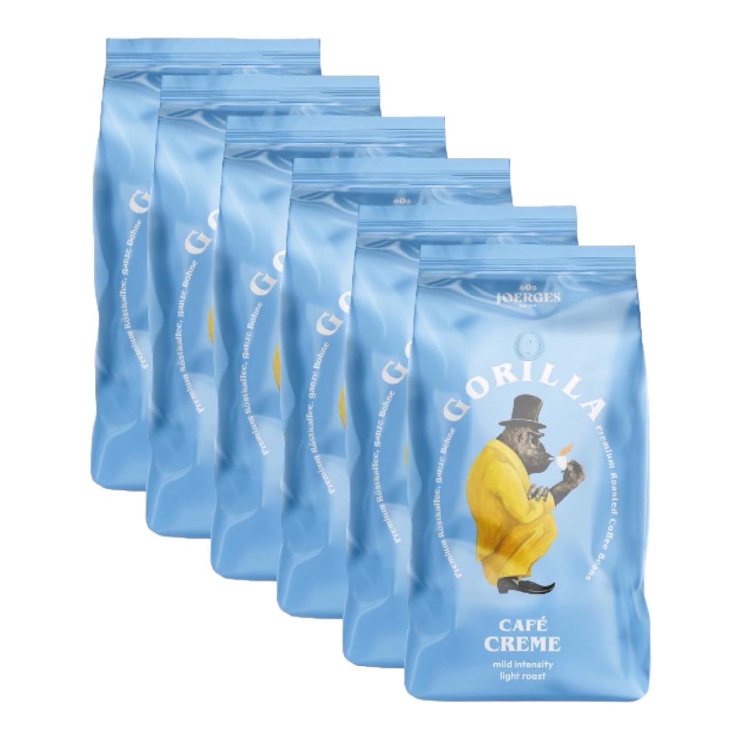 Gorilla Café Creme 6x 1000g | 100% tradiční Arabica-Bohnen | Ideální Volllautomaten Crema harmonisches Aroma | geriger Koffeingehalt helle Röstung | Vorratspackung
