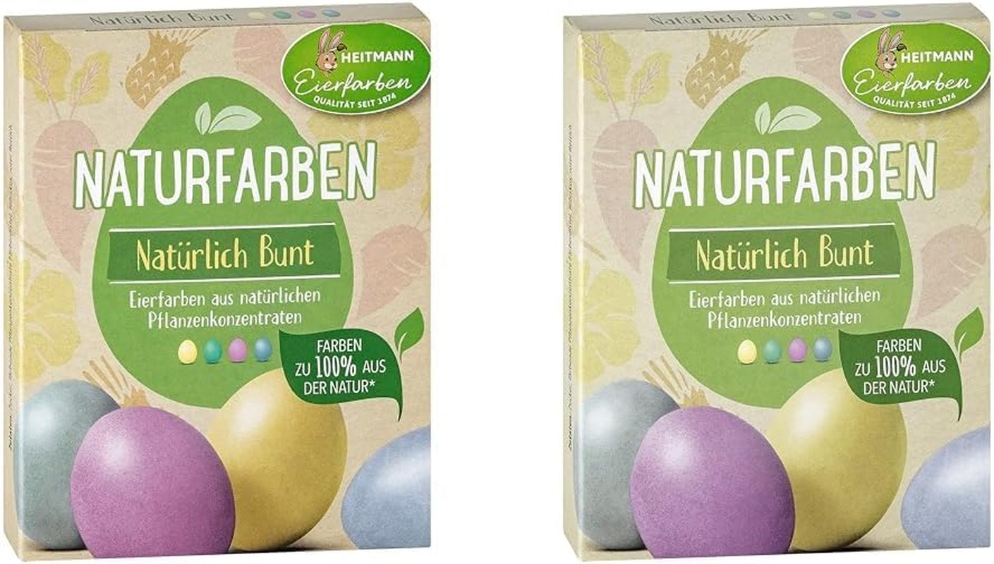 Heitmann sada přírodních barviv na vaječné barvivo, 3 prášky do vaječných barviv (žlutá, fialová, šedomodrá), list samolepek na trávu